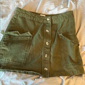 Olive Green Button-Front Skirt